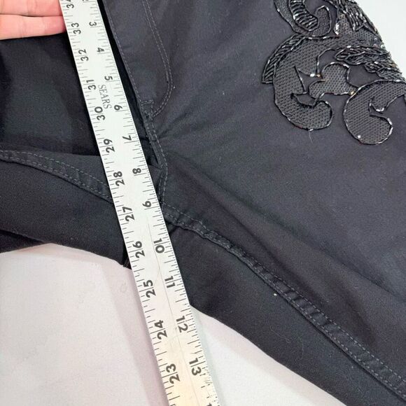 Cache Jeans Womens 8 Black Boot Cut Flare Beaded Sequins Embellished Dark Denim - Picture 6 of 10